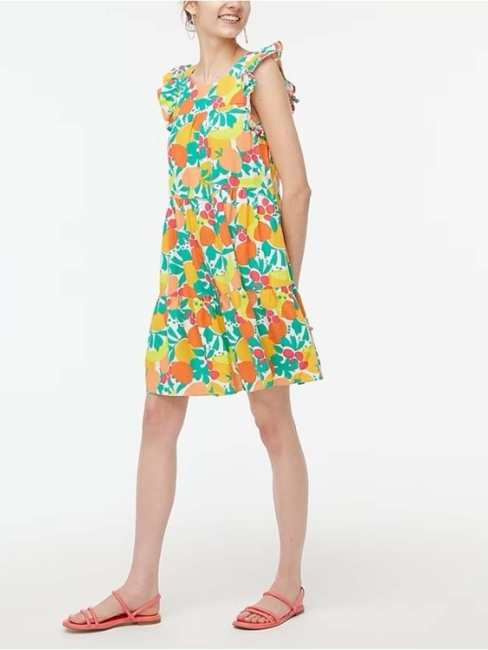 J.CREW FACTORY Linen Blend Tiered Bright Fruit Print Dress #B1371